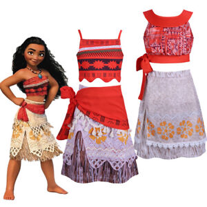 Child Moana Princess Costume Girls Kids Fancy Dress Crop Top and Skirt Outfit