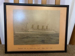 Vintage Print - Aquitania Hospital Ship 1915-1918 Framed Black & White - Picture 1 of 3