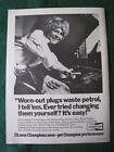 F1 Champion Spark Plugs Worn-Out Plugs Waste Petrol 1970 Advert A4 File 29