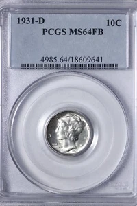 BU 1931-D Mercury Dime PCGS MS64FB Full Split Bands - Super Tough Coin! AZHNM - Picture 1 of 3