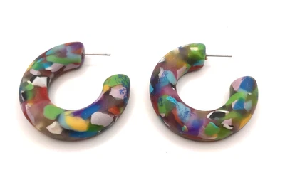 Pendientes de aro de resina en forma de C multicolor mármol boho funky ¿metal grande? Foto 1 de 4
