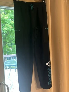 Boys Reebok Sweatpants Sz 10/12 Zip Pockets, Logo, Black, Turquoise Trim - Picture 1 of 4