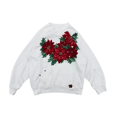 Sudadera Vintage Años 90 Navidad Flores Rojas Blanca Talla Mediana Foto 1 de 4