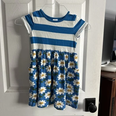 Vestido mixie Hanna Andersson listra azul margarida manga curta feminino tamanho 5 110 - Imagem 1 de 4