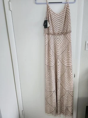 Women's Evening Dress Adriana Papell Beaded Blossom Blush Pink size 10 - Image 1 of 4