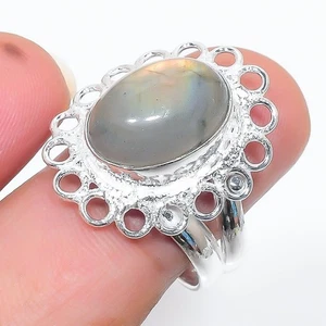 Natural Labradorite Gemstone Handmade 925 Sterling Silver All Size Ring For Gift - Picture 1 of 1