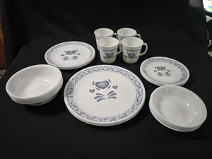 Set of 24 Corelle Blue Hearts 4 Each Plates 4 Each Bowls 4 Mugs - Picture 1 of 10