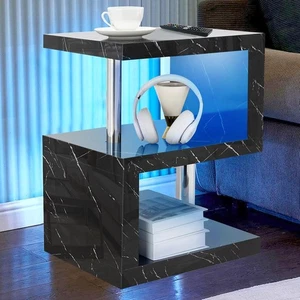 Black Marble Small Slim Bedside Table Nightstand, End Table Coffee Tables Sofa T - Picture 1 of 7