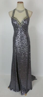 NUEVO Talla 8 Tony Bowls $500 Peltre Halter Baile de graduación Formal Vestido Largo Lentejuelas Nuevo con Etiquetas Foto 1 de 4