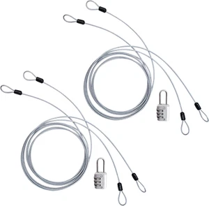 Cable Lock Double Loops 6.6Ft Long Silver Security Cables with Lock, Bike Locks - Picture 1 of 12