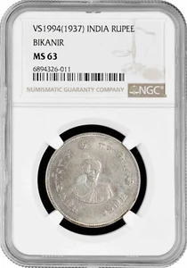 India - Bikanir 1 rupee 1994 (1937), NGC MS63, "Reign of Maharaja Ganga Singh" - Picture 1 of 2