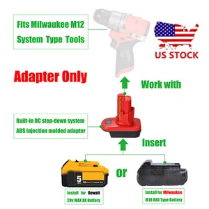 Adapter fits Milwaukee M18 / DeWalt 20V Li-Ion Battery To for Milwaukee M12 Tool - Picture 1 of 8