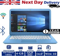 HP Stream 14-ax000na 14" Laptop Intel Celeron 1.60Ghz 4GB RAM 32GB SSD Windows10