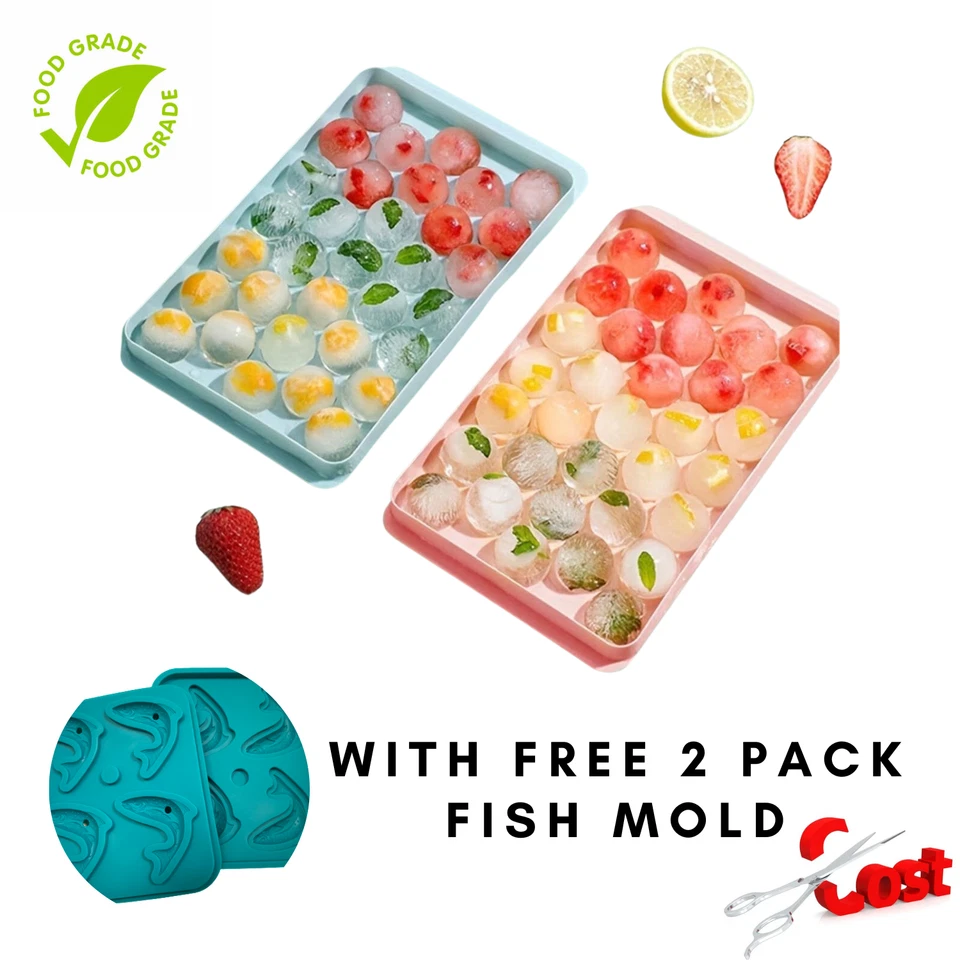 Bandeja de cubitos de hielo molde fabricante mini bola en forma de whisky cócteles fiesta hacer 33 cubos Foto 1 de 4