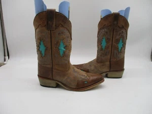 Stivali da cowboy Smoky Mountain Moon Bay in pelle marrone/turchese per ragazze taglia 1 R - Foto 1 di 10