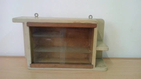 Antique Old Wooden Medical Box First Aid Chest Cupboard Original White Paint Cover