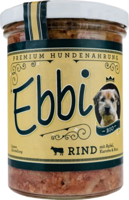 BIO Hundefutter 4x 400g Rind m. Apfel, Karotte und Reis im Glas Ebbi Naßfutter - Bild 1 von 4