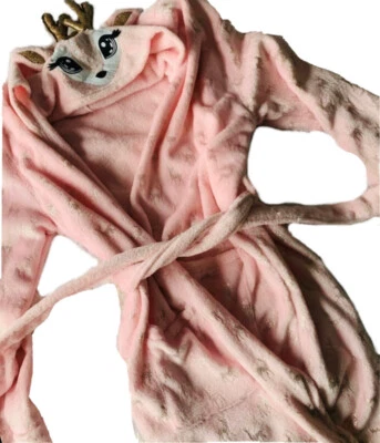 Justice Girls Robe Hooded Deer Fleece Warm Belted Open Front Pink Size 18-20 New - Image 1 of 4