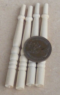 4 Wood Bannister Table Spindles DIY Tumdee 1:12 Scale Dolls House Miniature 608 - Image 1 of 4