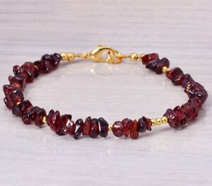 Nature Red Garnet Uncut Chips Powerful Gemstone Gold Filled Beads 6-8" Bracelet