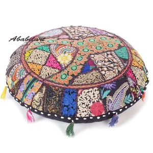 32 In Black Cotton Floor Cushion Cover Bohemian Floor Cushion Cover Decorative - Picture 1 of 7