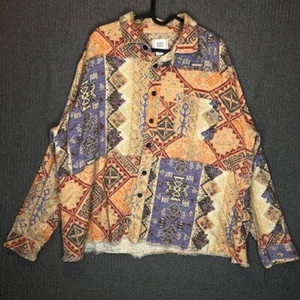 BDG Shirt Men's Large Multicolor Aztec Paisley Ripped Distressed Casual Button U - Picture 1 of 9