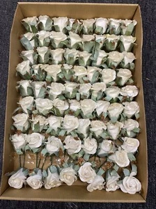 72x Rose Blüte Weiß Kunstblume Deko mit Stiehl 5cm - Bild 1 von 2