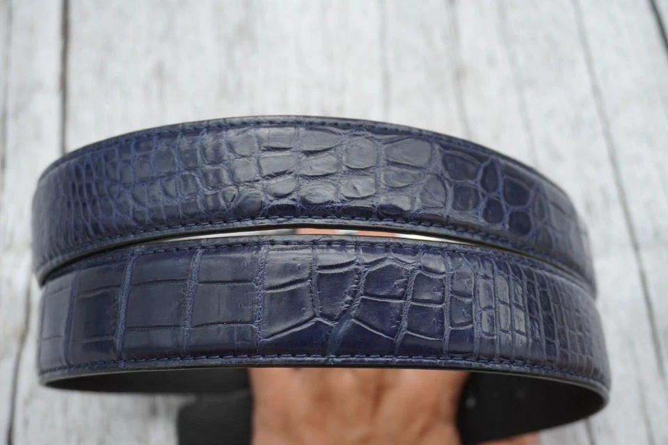 Blue Genuine CROCODILE Belly Leather Skin Men's Belt - W 1.3" #H21 - Image 1 of 4