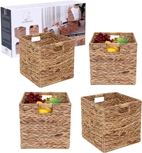 Foldable Handwoven Water Hyacinth Storage Baskets Wicker Cube Baskets Rectangula - Picture 1 of 6