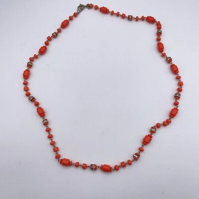 J Crew Orange Bead & Rhinestone Necklace 36" - Image 1 of 3