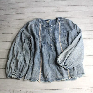 Cato Women's Chambray Denim Blue Jean Blouse Plus Size 18W 20W 2X Pintuck - Picture 1 of 7