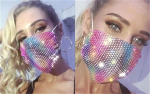 Glitter Crystal Mouth Face Mask for Women Decorative Rhinestone Body Jewelry - Picture 1 of 29