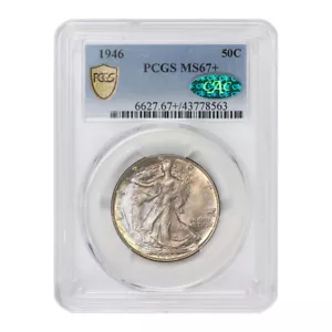 1946 50c Silver Walking Liberty PCGS MS67+ CAC Certified Gem Graded Half Dollar - Picture 1 of 2