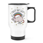 Rainbow Crazy Rat Lady Travel Mug Cup With Handle - Funny Thermal Flask