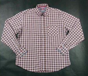 Mens Size XL Rufus Long Sleeve Button Front Pink & Brown Check Pattern Shirt  - Picture 1 of 10