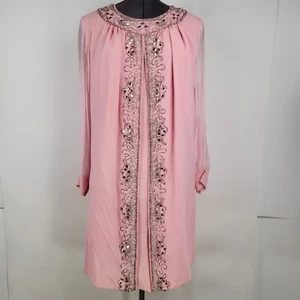 Vintage 60er Jahre rosa Perlen Krepp transparente Ärmel Kleid Damen - Bild 1 von 15
