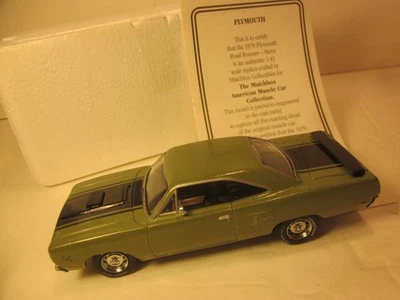 MATCHBOX, MUSCLE CAR, 1/43 DIECAST, 1970 PLYMOUTH HEMI ROAD RUNNER,  W/BOX & COA - Image 1 of 4