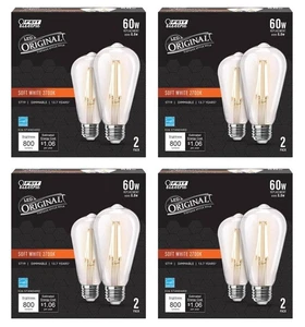 Filament LED Bulb ST19 E26 (M) Soft White 60 W Clear 2-ct FEIT ELECTRIC 4-PACK - Picture 1 of 5