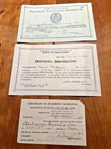 SPEDIZIONE GRATUITA! Certificati di vaccinazione contro la difterite 1926 (3) - New York - Dipartimento di salute - Foto 1 di 4