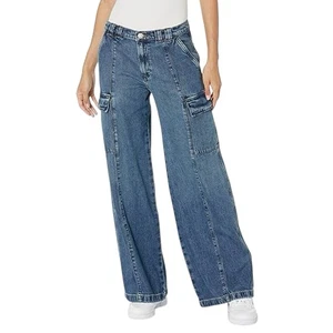 Hudson Women’s Mid-Rise Utility Cargo Wide Leg Jeans Size 25 Deep Blue Skater - Picture 1 of 8