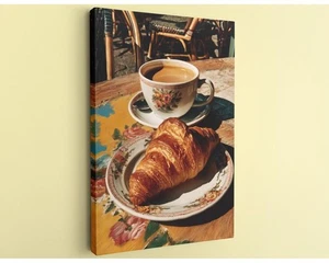 French Cafe Canvas Paris Kitchen Breakfast Art Croissant Coffee Decor - Picture 1 of 10