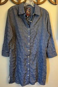Spolverino tunica denim manica 3/4 bottoni cotone/seta officina Johnny Was 3J S - Foto 1 di 6