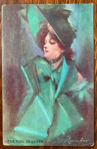 BARRIBAL Artist Antique c1906 VALENTINES ARTOTYPE Post Card GIRL IN GREEN - Picture 1 of 3