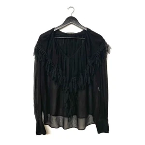 Blusa Top Plein Sud Flecos Transparentes Seda Chifón Mangas Largas Talla S M L Negra - Imagen 1 de 6