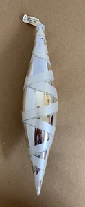 CRATE & BARREL Christmas Ornament Teardrop Glass Czech Republic TAG 9” Silver - Picture 1 of 4