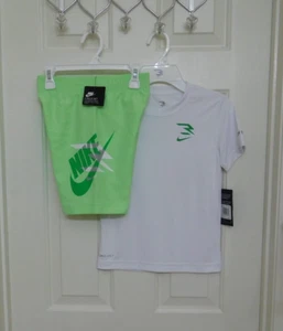 NWT 2pc Nike 3 White & Green Logo Shirt & Swim Shorts Set sz 6 - Picture 1 of 1