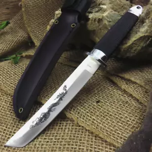 NEU Dolch Fantasy Messer Drache silber schwarz Tanto Klinge Edelstahl + Hülle - Bild 1 von 12