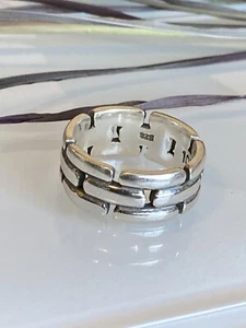 Vintage Sterling Solid 925 Silver Artisan Ring 9sz 9mm Wide Band 9.3g Free Ship - Picture 1 of 13