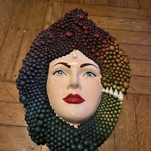 Vintage weibliche Keramik Maske handbemalt Wandbild bunt - Bild 1 von 10