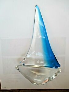 Murano Style Sailboat Figurine Glass Paperweight